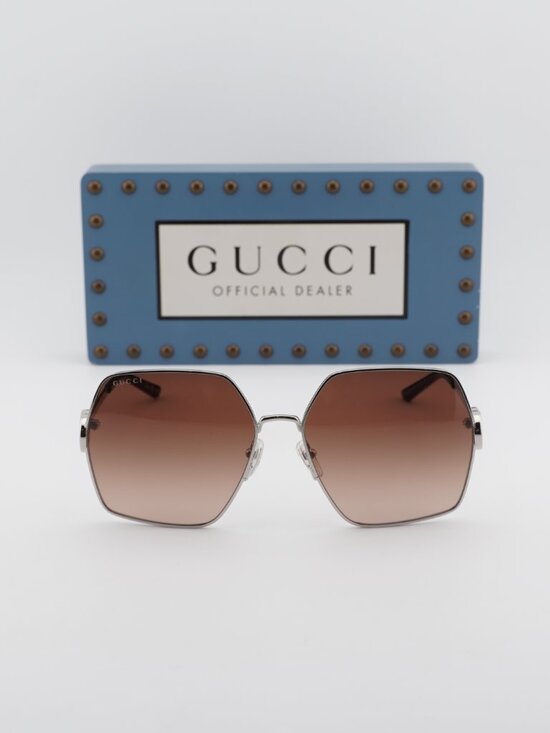 Gucci GG2163S 003 Square Sunglasses - Silver/Brown Gradient main image 7